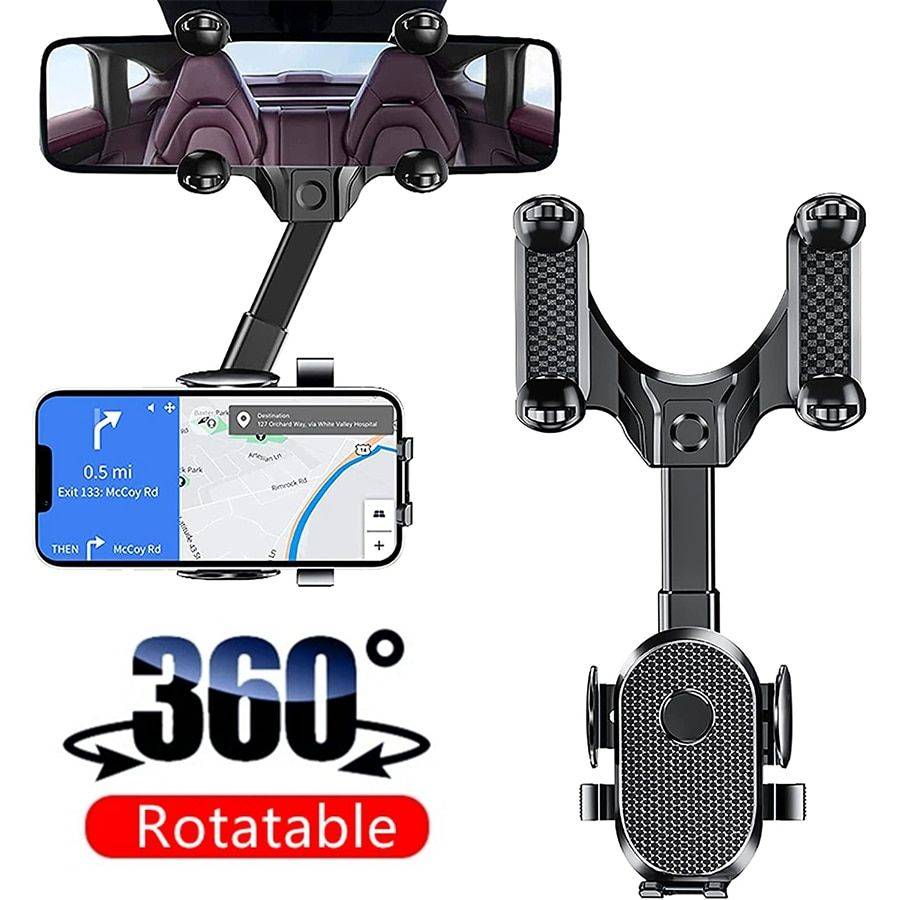 360° Rotating Car Rearview Mirror Phone Mount Car Organizers Color : Black 360° Rotating Car Rearview Mirror Phone Mount Car Organizers Color : Black