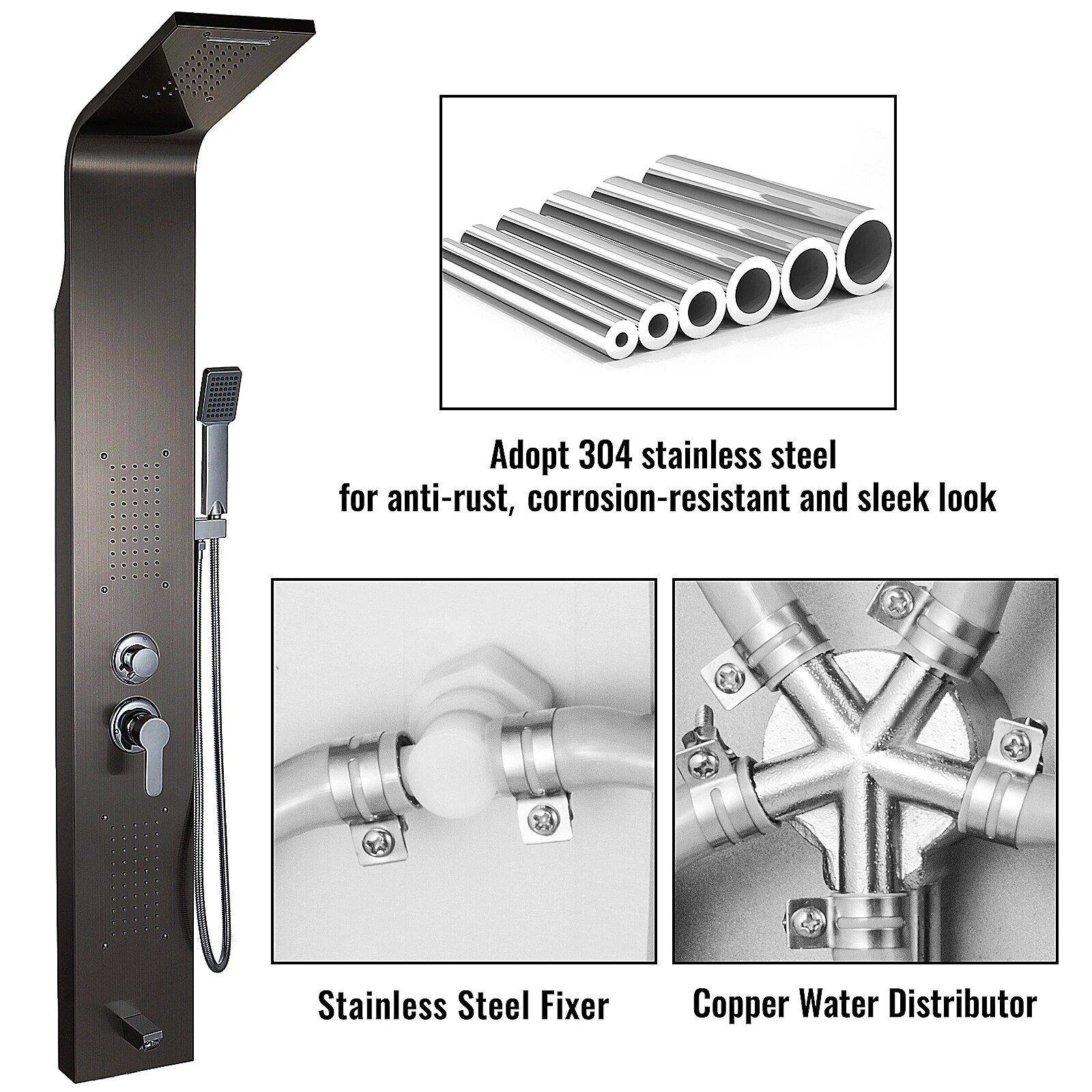 5-in-1 Luxury Shower Panel System – Wall Mounted Rainfall & Waterfall Spa with Massage Jets Bathroom Shower Systems & Faucets Color : White|Brushed Silver 5-in-1 Luxury Shower Panel System - Wall Mounted Rainfall & Waterfall Spa with Massage Jets Bathroom Shower Systems & Faucets Color : White|Brushed Silver