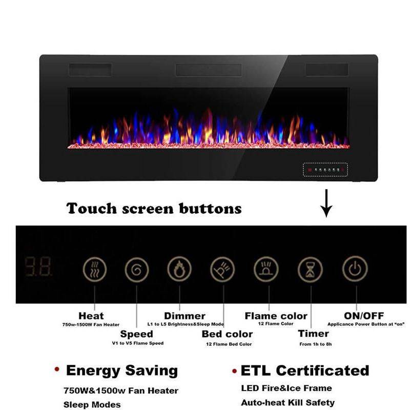 68″ Multi-Color Electric Fireplace with Remote and Touch Control – Wall Mount & Recessed Heater Fireplaces Home Electronics Color : 68 inch 68