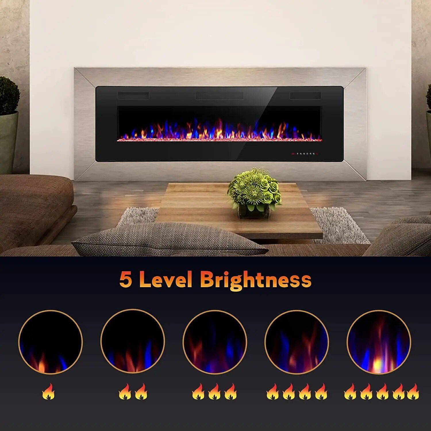 68″ Multi-Color Electric Fireplace with Remote and Touch Control – Wall Mount & Recessed Heater Fireplaces Home Electronics Color : 68 inch 68