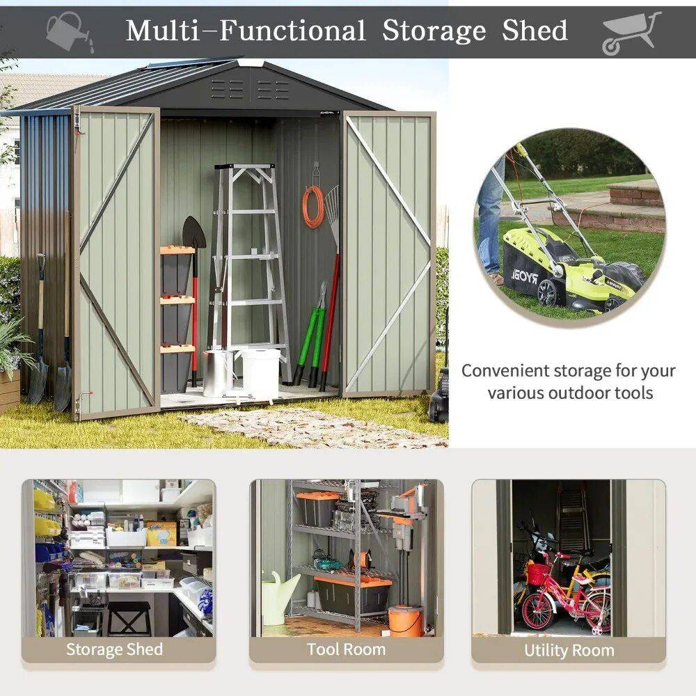 6FT x 4FT Outdoor Metal Storage Shed – Durable Steel Utility Tool House with Secure Lock, Brown Patio, Lawn & Garden Storage Sheds 6FT x 4FT Outdoor Metal Storage Shed - Durable Steel Utility Tool House with Secure Lock, Brown Patio, Lawn & Garden Storage Sheds