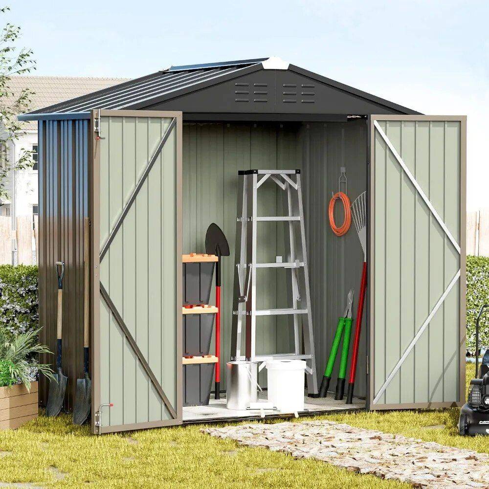 6FT x 4FT Outdoor Metal Storage Shed – Durable Steel Utility Tool House with Secure Lock, Brown Patio, Lawn & Garden Storage Sheds 6FT x 4FT Outdoor Metal Storage Shed - Durable Steel Utility Tool House with Secure Lock, Brown Patio, Lawn & Garden Storage Sheds