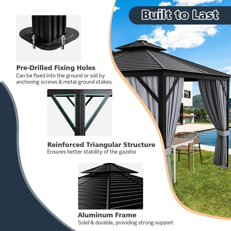 All-Season 10×10 Ft Hardtop Double-Roof Gazebo with Steel Top – Perfect for Outdoor Leisure Patio, Lawn & Garden Tents & Hardtops Color : Black All-Season 10x10 Ft Hardtop Double-Roof Gazebo with Steel Top – Perfect for Outdoor Leisure Patio, Lawn & Garden Tents & Hardtops Color : Black