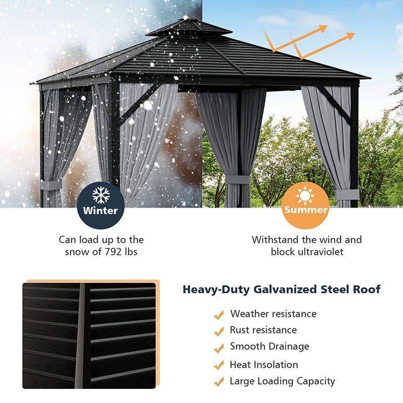 All-Season 10×10 Ft Hardtop Double-Roof Gazebo with Steel Top – Perfect for Outdoor Leisure Patio, Lawn & Garden Tents & Hardtops Color : Black All-Season 10x10 Ft Hardtop Double-Roof Gazebo with Steel Top – Perfect for Outdoor Leisure Patio, Lawn & Garden Tents & Hardtops Color : Black