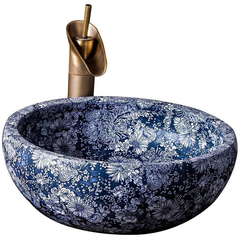 Artisan Blue & White Ceramic Basin – European Style Countertop Washbowl Bathroom Sinks Artisan Blue & White Ceramic Basin - European Style Countertop Washbowl Bathroom Sinks