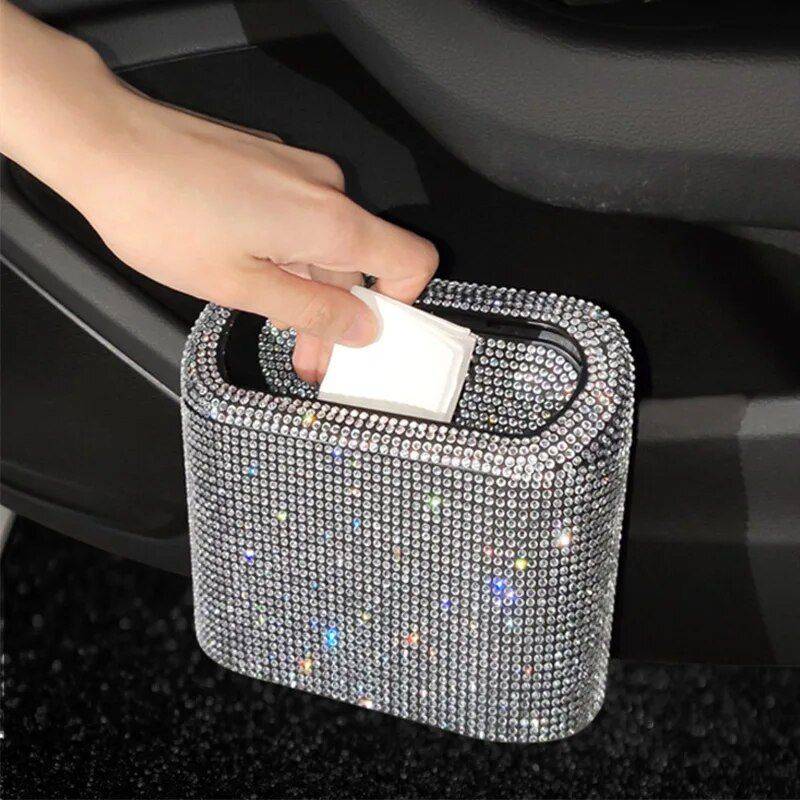 Bling Car Trash Can with Rhinestone Accents Car Organizers Color Name : Colorful|Red|White|Blue|Green|Black|Pink Bling Car Trash Can with Rhinestone Accents Car Organizers Color Name : Colorful|Red|White|Blue|Green|Black|Pink