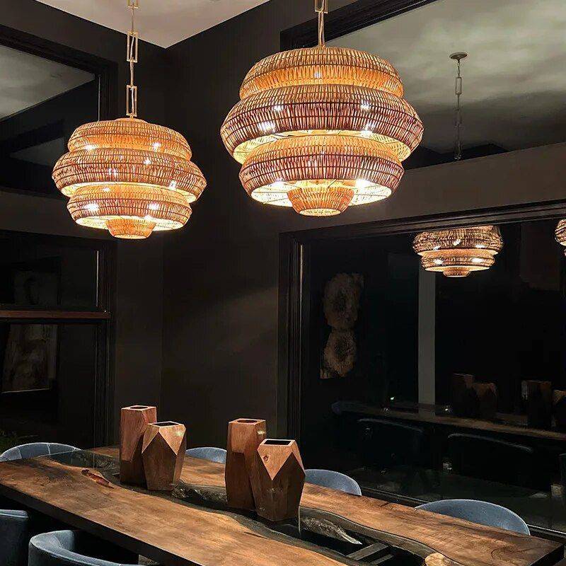 Bohemian Hand-Woven Rattan Chandelier for Hotels, Restaurants, and Banquet Halls Ceiling Lights Lighting Size : 60cm|70cm|80cm Bohemian Hand-Woven Rattan Chandelier for Hotels, Restaurants, and Banquet Halls Ceiling Lights Lighting Size : 60cm|70cm|80cm