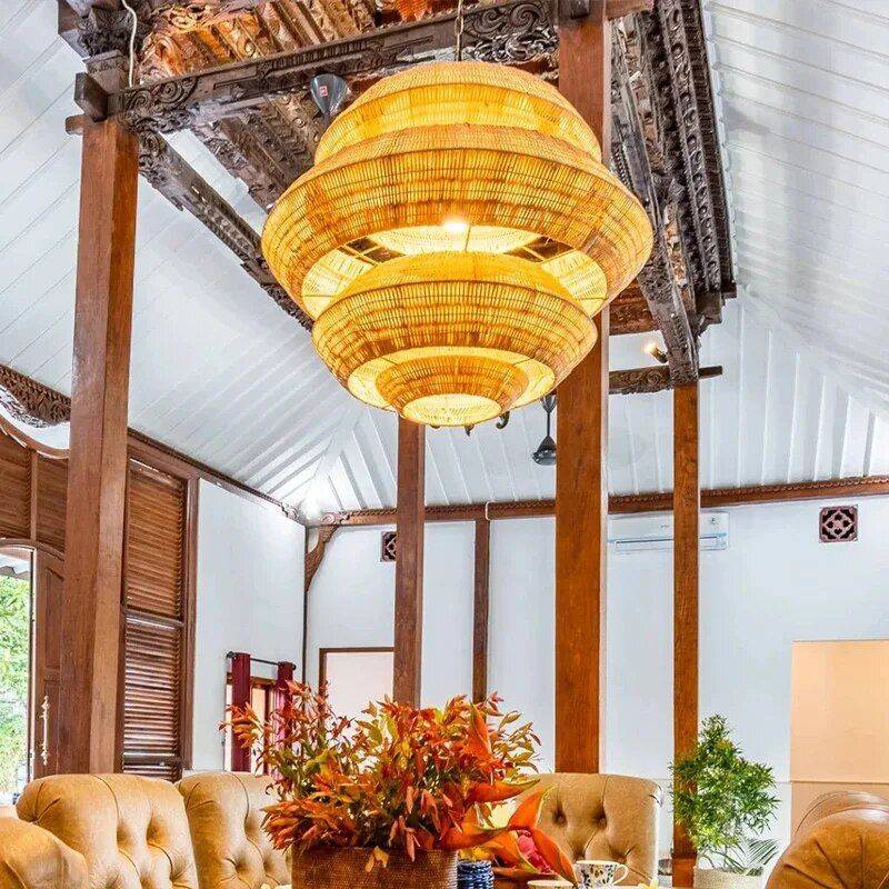 Bohemian Hand-Woven Rattan Chandelier for Hotels, Restaurants, and Banquet Halls Ceiling Lights Lighting Size : 60cm|70cm|80cm Bohemian Hand-Woven Rattan Chandelier for Hotels, Restaurants, and Banquet Halls Ceiling Lights Lighting Size : 60cm|70cm|80cm