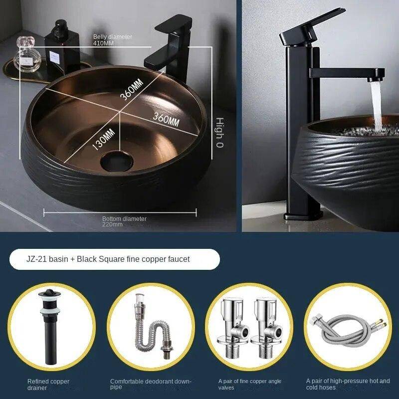Chic Black Gold Oval Ceramic Basin – Luxury Bathroom Countertop Sink Bathroom Sinks Color: Basin Faucet Set Chic Black Gold Oval Ceramic Basin - Luxury Bathroom Countertop Sink Bathroom Sinks Color: Basin Faucet Set