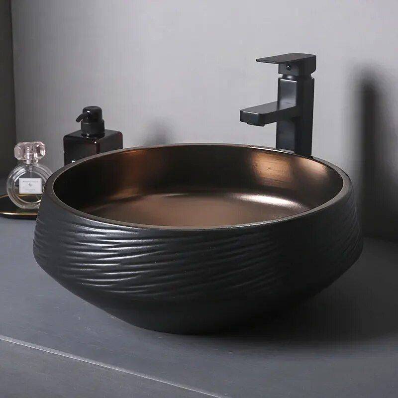 Chic Black Gold Oval Ceramic Basin – Luxury Bathroom Countertop Sink Bathroom Sinks Color : Basin Faucet Set Chic Black Gold Oval Ceramic Basin - Luxury Bathroom Countertop Sink Bathroom Sinks Color : Basin Faucet Set
