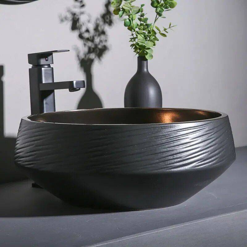 Chic Black Gold Oval Ceramic Basin – Luxury Bathroom Countertop Sink Bathroom Sinks Color : Basin Faucet Set Chic Black Gold Oval Ceramic Basin - Luxury Bathroom Countertop Sink Bathroom Sinks Color : Basin Faucet Set