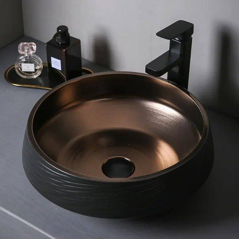 Chic Black Gold Oval Ceramic Basin – Luxury Bathroom Countertop Sink Bathroom Sinks Color : Basin Faucet Set Chic Black Gold Oval Ceramic Basin - Luxury Bathroom Countertop Sink Bathroom Sinks Color : Basin Faucet Set