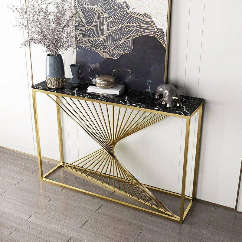 Chic Marble-Top Console Table with Iron Frame Furniture Stands & Console Tables Color : White 80cm|Black 80cm 