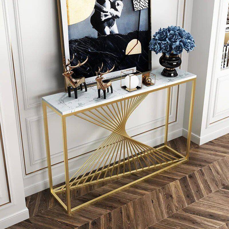 Chic Marble-Top Console Table with Iron Frame Furniture Stands & Console Tables Color : White 80cm|Black 80cm 