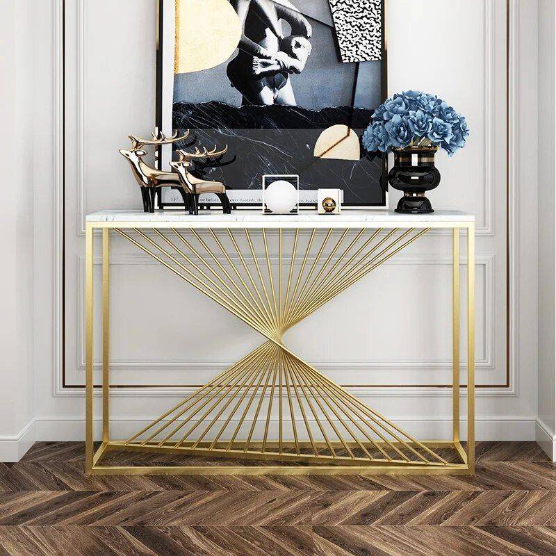 Chic Marble-Top Console Table with Iron Frame Furniture Stands & Console Tables Color : White 80cm|Black 80cm 