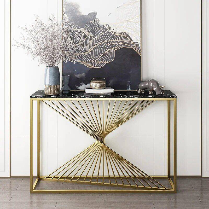 Chic Marble-Top Console Table with Iron Frame Furniture Stands & Console Tables Color : White 80cm|Black 80cm Chic Marble-Top Console Table with Iron Frame Furniture Stands & Console Tables Color : White 80cm|Black 80cm