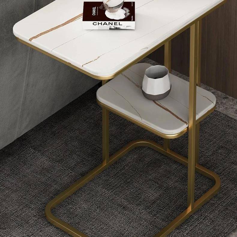 Chic Marble-Top Metal Sofa Side Table for Modern Living Spaces Furniture Side Tables & Coffee Tables Color : White/Black|White/Gold|White/Black (+Shelf)|White/Gold (+Shelf) Chic Marble-Top Metal Sofa Side Table for Modern Living Spaces Furniture Side Tables & Coffee Tables Color : White/Black|White/Gold|White/Black (+Shelf)|White/Gold (+Shelf)