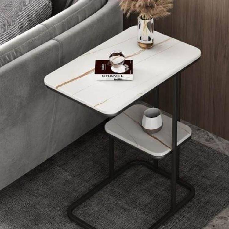Chic Marble-Top Metal Sofa Side Table for Modern Living Spaces Furniture Side Tables & Coffee Tables Color: White/Black (+Shelf) Chic Marble-Top Metal Sofa Side Table for Modern Living Spaces Furniture Side Tables & Coffee Tables Color: White/Black (+Shelf)