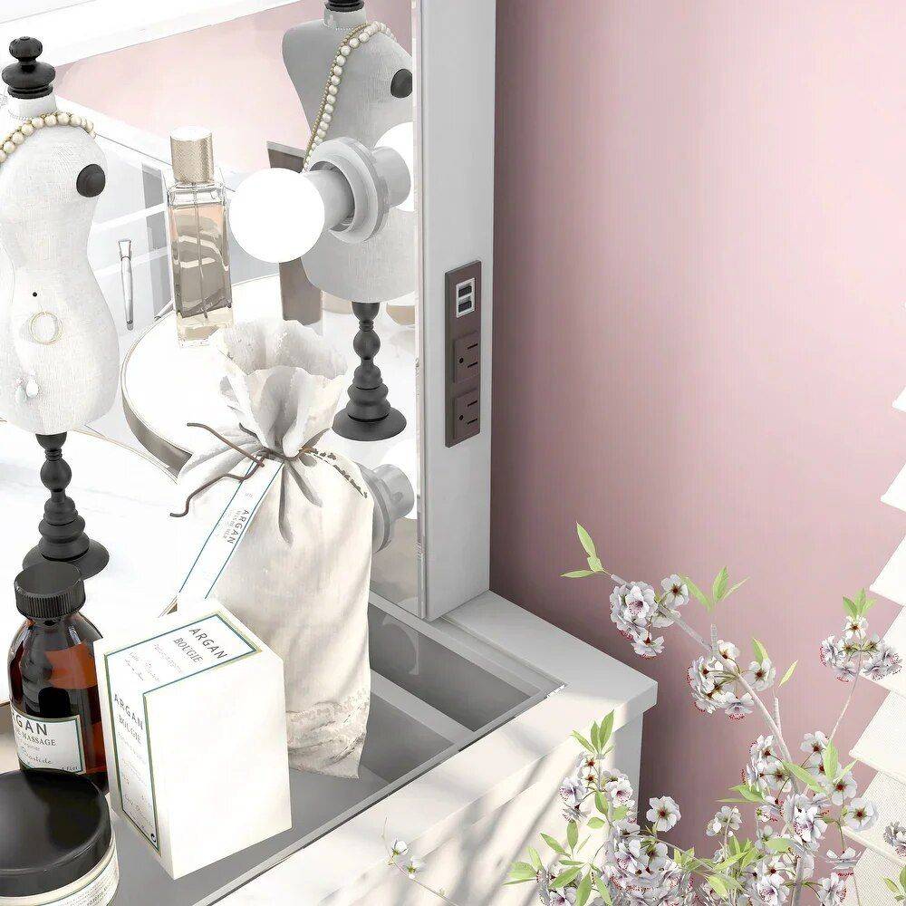 Chic Modern Makeup Vanity Table with LED Mirror and Chair Set Furniture Storage Size : 120x46x77 cm 