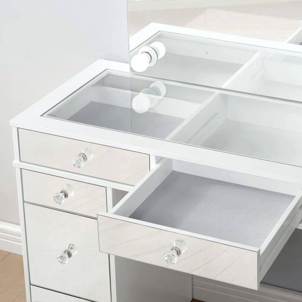 Chic Modern Makeup Vanity Table with LED Mirror and Chair Set Furniture Storage Size : 120x46x77 cm Chic Modern Makeup Vanity Table with LED Mirror and Chair Set Furniture Storage Size : 120x46x77 cm