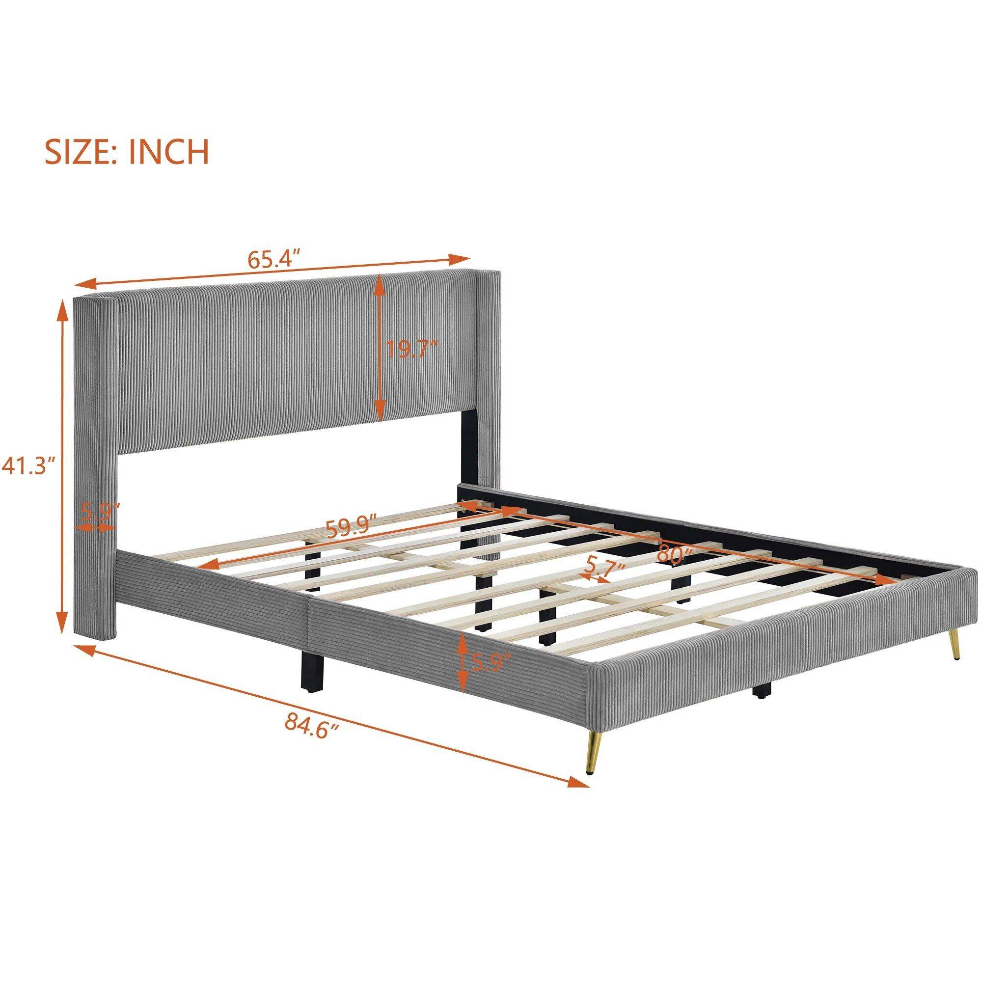 Chic Queen Size Corduroy Platform Bed with Sturdy Metal Legs Beds Furniture Color : Gray|Blue|Pink|Beige 
