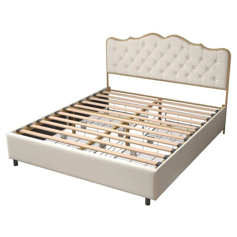 Classic Buckle-Back Bed with Storage Drawers Beds Furniture Color : White Classic Buckle-Back Bed with Storage Drawers Beds Furniture Color : White