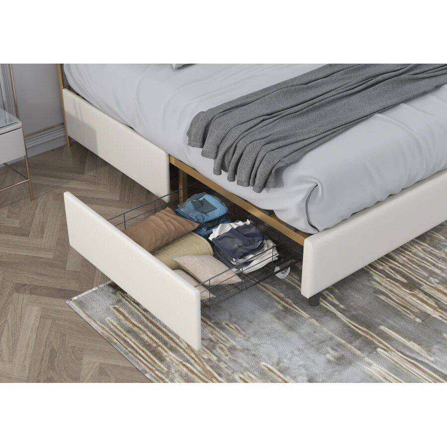 Classic Buckle-Back Bed with Storage Drawers Beds Furniture Color : White Classic Buckle-Back Bed with Storage Drawers Beds Furniture Color : White