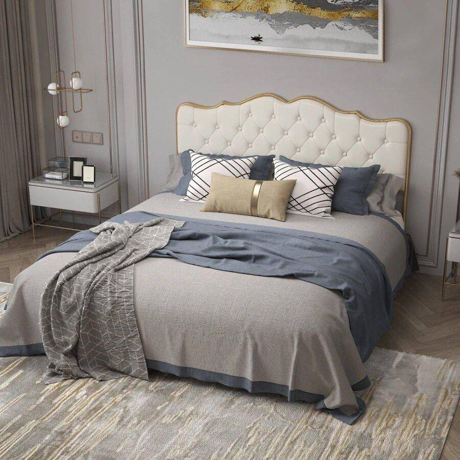 Classic Buckle-Back Bed with Storage Drawers Beds Furniture Color: White Size: Full|Queen Classic Buckle-Back Bed with Storage Drawers Beds Furniture Color: White Size: Full|Queen