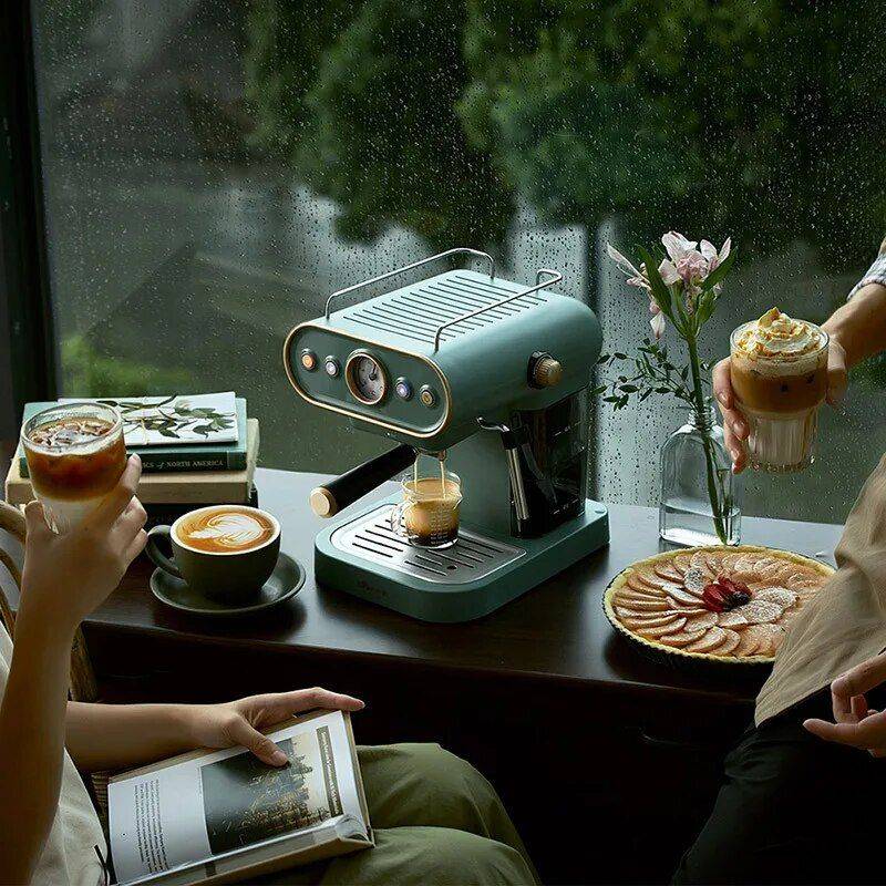 Compact High-Pressure Espresso Coffee Machine with Steam Frother Coffee Brewing Kitchen Color : Green 