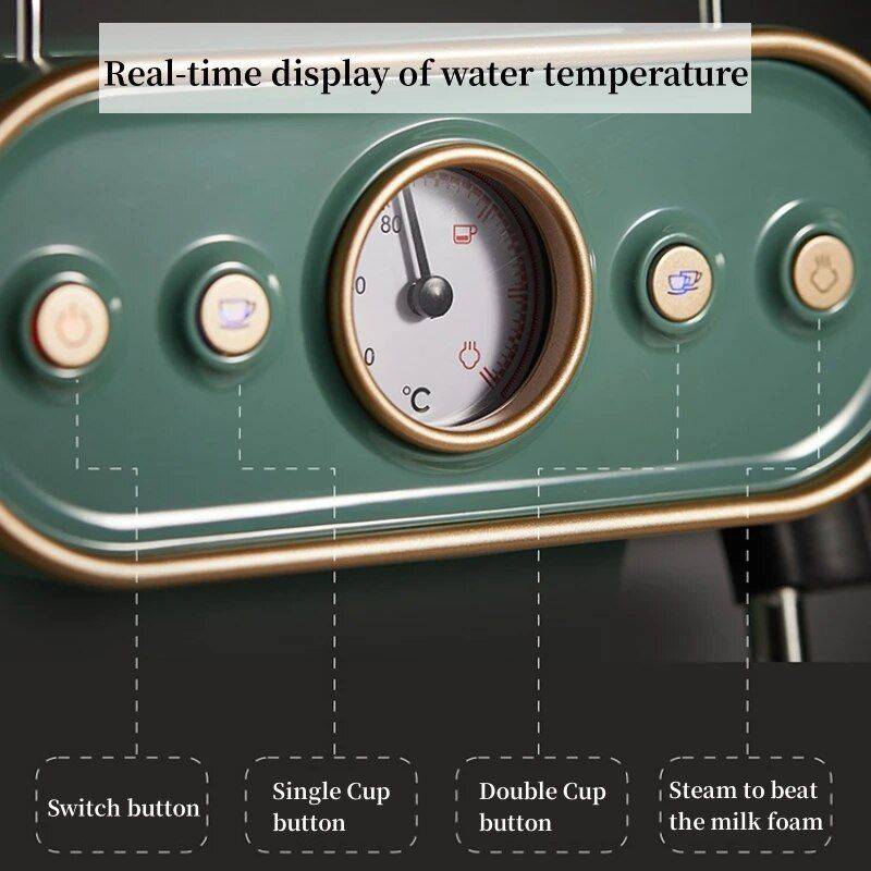 Compact High-Pressure Espresso Coffee Machine with Steam Frother Coffee Brewing Kitchen Color : Green 