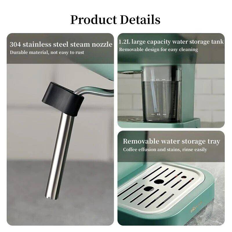 Compact High-Pressure Espresso Coffee Machine with Steam Frother Coffee Brewing Kitchen Color : Green Compact High-Pressure Espresso Coffee Machine with Steam Frother Coffee Brewing Kitchen Color : Green