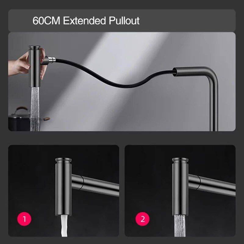 Contemporary Black Brass Waterfall Kitchen Faucet with Pull-Out Sprayer Bathroom Shower Systems & Faucets Color : Black Contemporary Black Brass Waterfall Kitchen Faucet with Pull-Out Sprayer Bathroom Shower Systems & Faucets Color : Black
