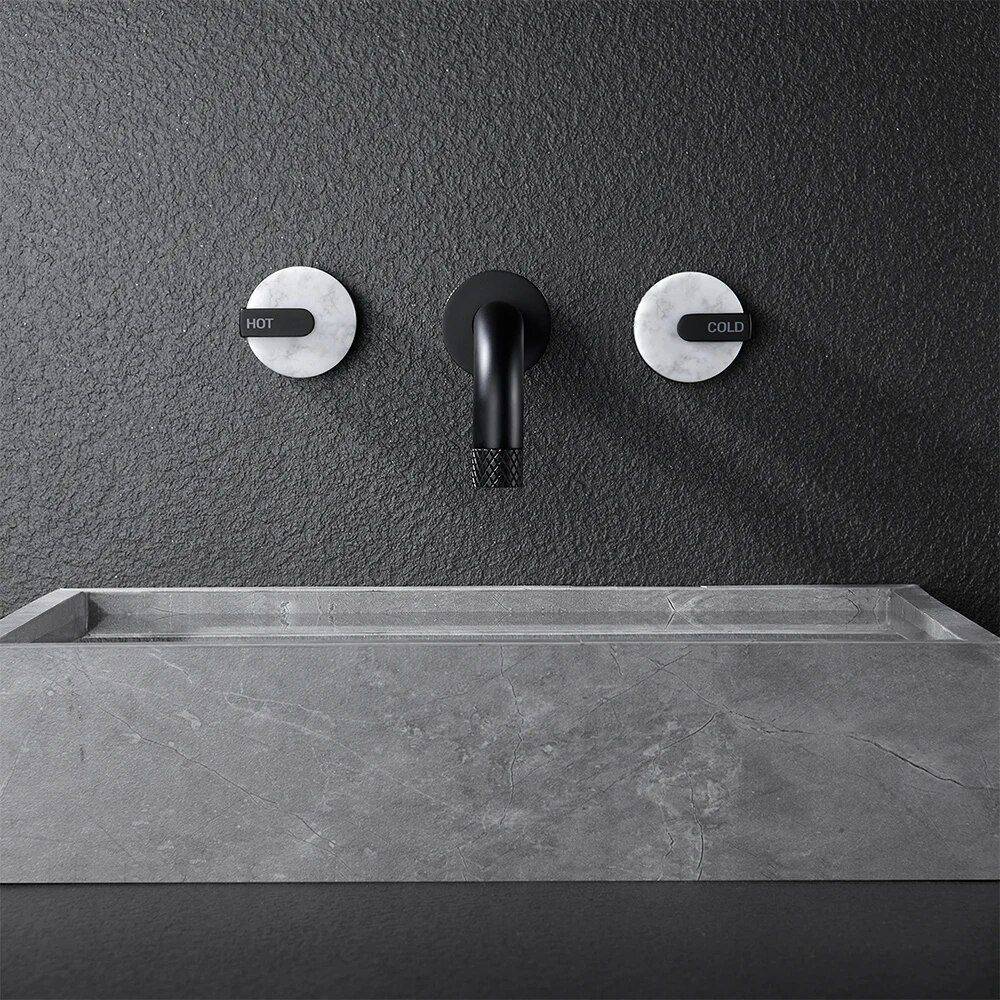 Contemporary Matte Black Wall-Mounted Dual Handle Bathroom Faucet Bathroom Shower Systems & Faucets Color : Black Contemporary Matte Black Wall-Mounted Dual Handle Bathroom Faucet Bathroom Shower Systems & Faucets Color : Black