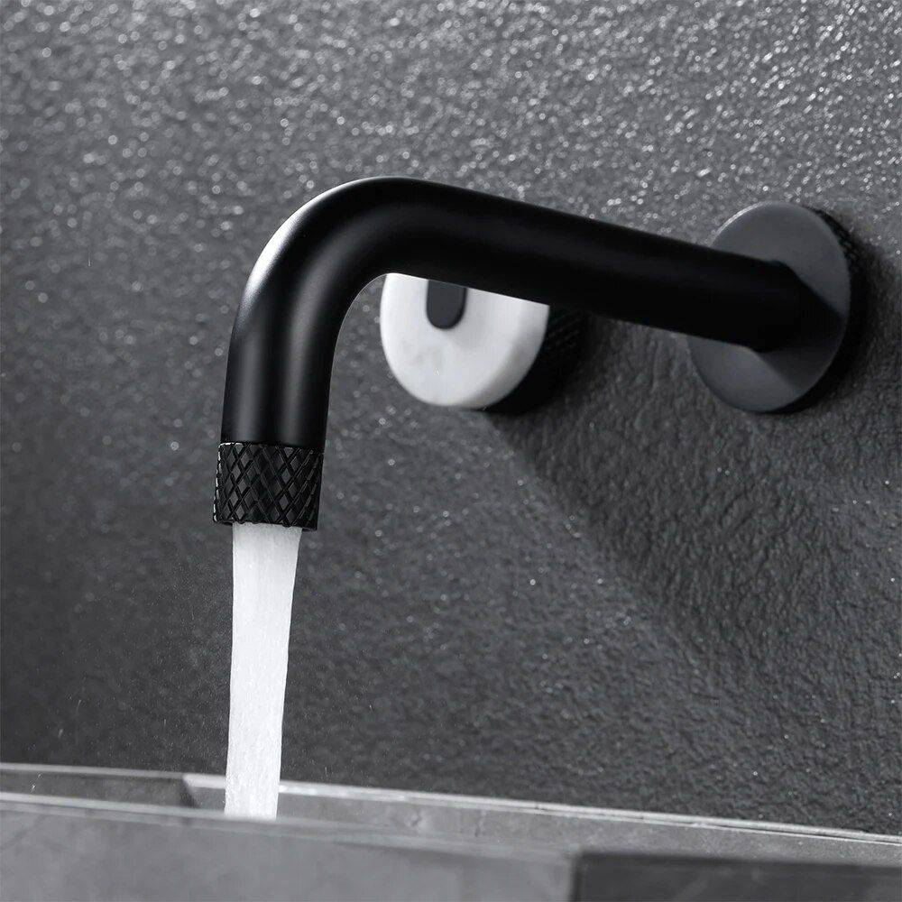 Contemporary Matte Black Wall-Mounted Dual Handle Bathroom Faucet Bathroom Shower Systems & Faucets Color : Black Contemporary Matte Black Wall-Mounted Dual Handle Bathroom Faucet Bathroom Shower Systems & Faucets Color : Black