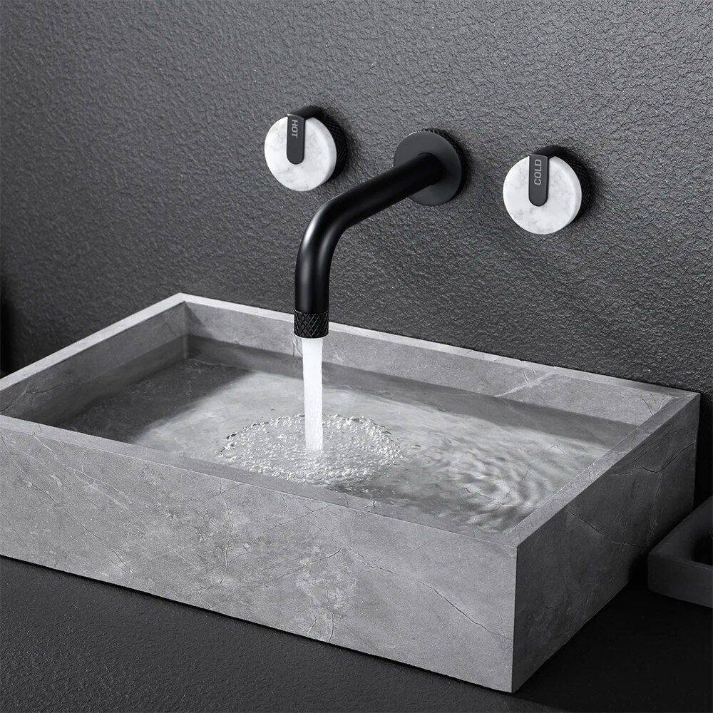 Contemporary Matte Black Wall-Mounted Dual Handle Bathroom Faucet Bathroom Shower Systems & Faucets Color : Black Contemporary Matte Black Wall-Mounted Dual Handle Bathroom Faucet Bathroom Shower Systems & Faucets Color : Black