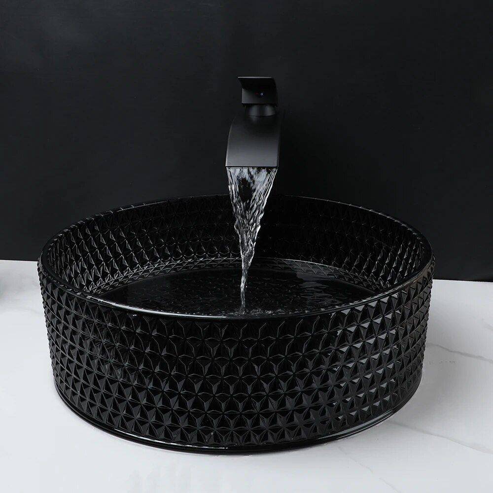 Crystal Glass Vessel Sink and Faucet Combo – Contemporary Black Bathroom Countertop Basin Bathroom Sinks Color : Black|White Crystal Glass Vessel Sink and Faucet Combo - Contemporary Black Bathroom Countertop Basin Bathroom Sinks Color : Black|White