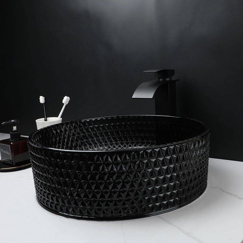Crystal Glass Vessel Sink and Faucet Combo – Contemporary Black Bathroom Countertop Basin Bathroom Sinks Color : Black|White Crystal Glass Vessel Sink and Faucet Combo - Contemporary Black Bathroom Countertop Basin Bathroom Sinks Color : Black|White