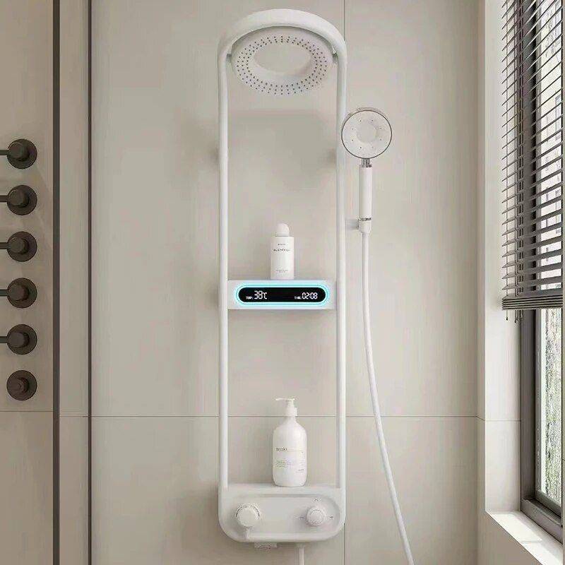 Digital Display Rotatable Pressurized Shower Head Rain Shower Bathroom Shower Systems & Faucets Color : Black Hot&Cold|Black Constant Temperature|Grey Hot&Cold|Grey Constant Temperature|White Hot&Cold|White Constant Temperature 