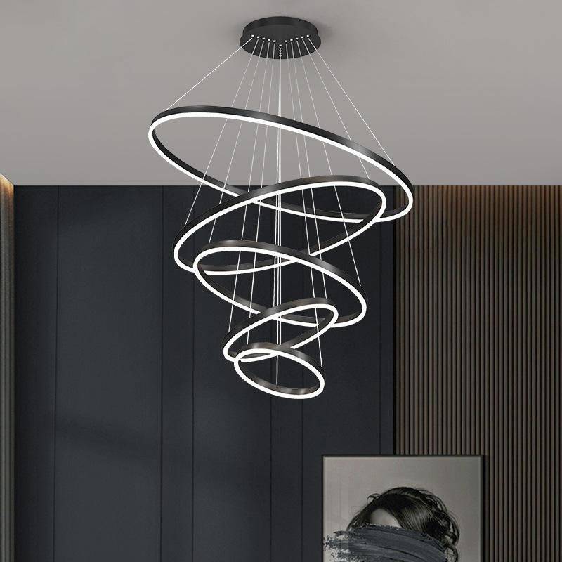 Dimmable Nordic LED Chandelier - Modern 6-Ring Pendant Light for Home & Commercial Spaces Ceiling Lights Lighting Lampshade Color : Brown|Black|Golden 