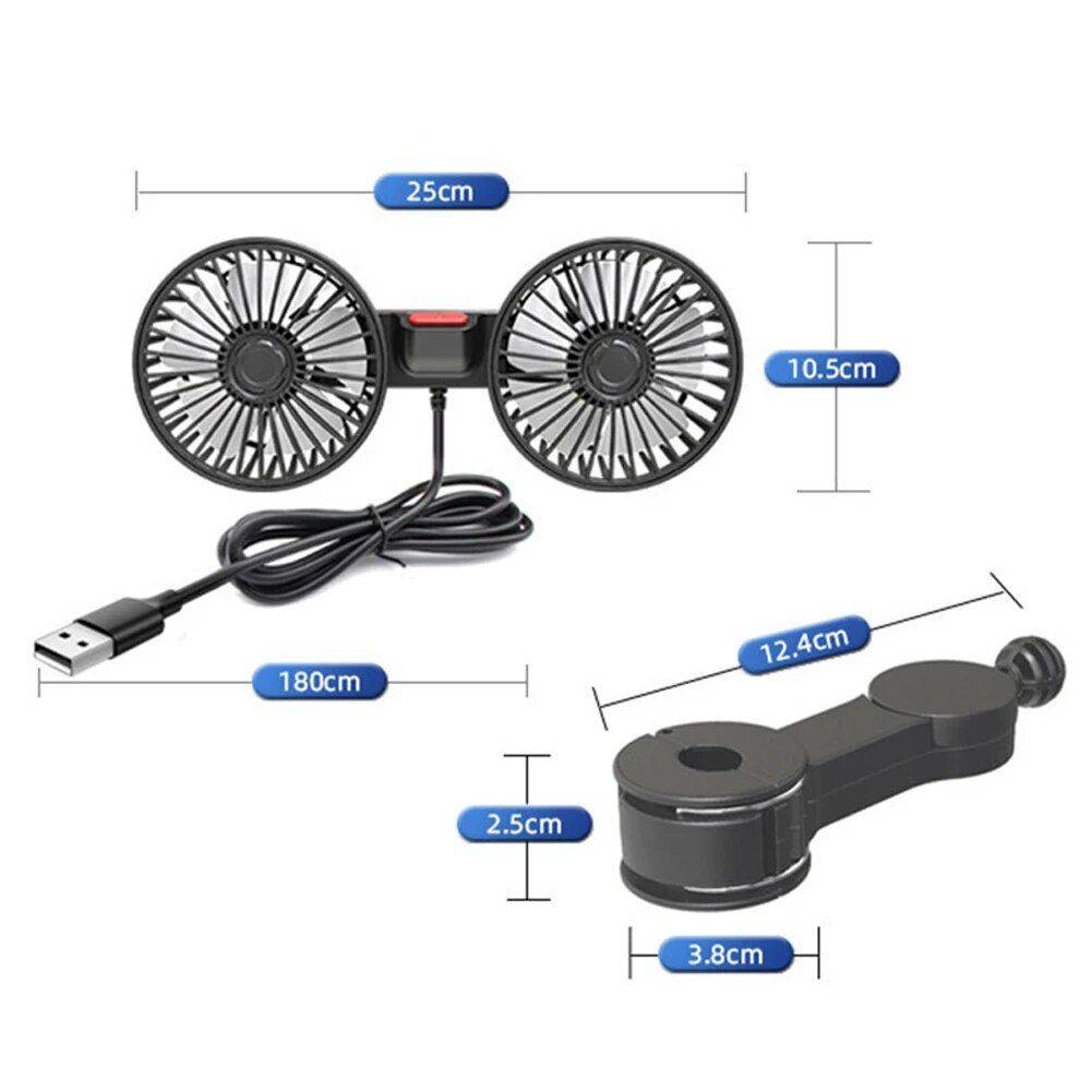Dual Head USB Car Fan with 360° Rotation for 12V/24V Vehicles Car Safety Type : Dual Head 12V 24V|Single Head USB Dual Head USB Car Fan with 360° Rotation for 12V/24V Vehicles Car Safety Type : Dual Head 12V 24V|Single Head USB