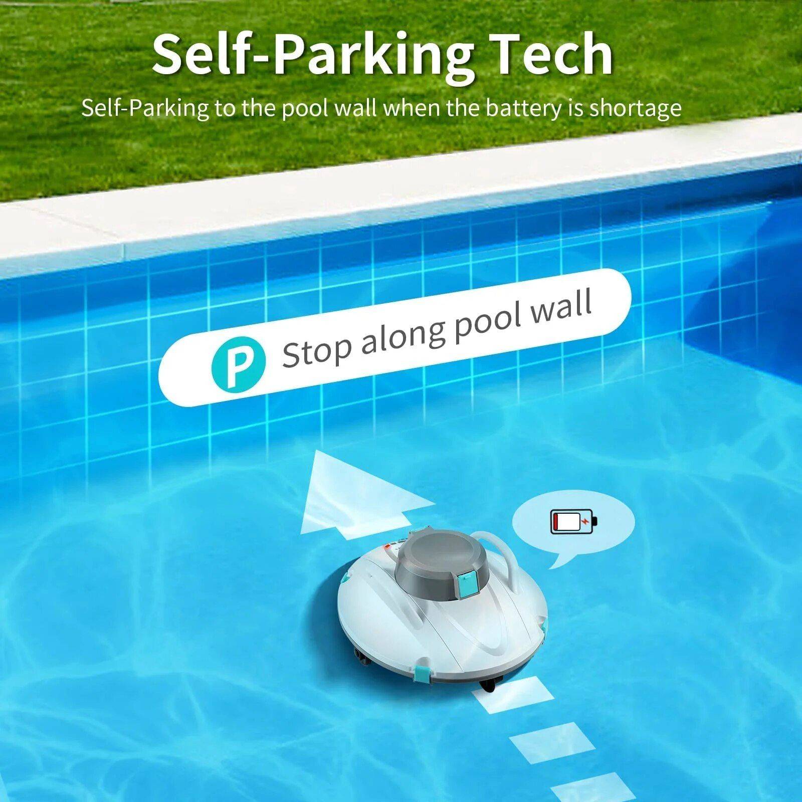Efficient Cordless Robotic Pool Cleaner with Advanced Suction & Self-Parking Advanced Technologies Robots Efficient Cordless Robotic Pool Cleaner with Advanced Suction & Self-Parking Advanced Technologies Robots