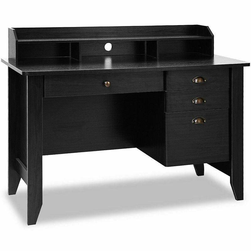 Elegant 4-Color Vintage Study and Office Desk with Storage Shelves and Drawers Furniture Office Furniture Color : Black|Dark Brown|White|Brown Elegant 4-Color Vintage Study and Office Desk with Storage Shelves and Drawers Furniture Office Furniture Color : Black|Dark Brown|White|Brown
