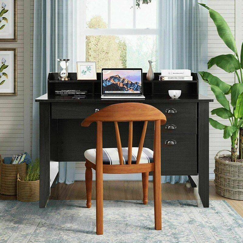 Elegant 4-Color Vintage Study and Office Desk with Storage Shelves and Drawers Furniture Office Furniture Color : Black|Dark Brown|White|Brown Elegant 4-Color Vintage Study and Office Desk with Storage Shelves and Drawers Furniture Office Furniture Color : Black|Dark Brown|White|Brown