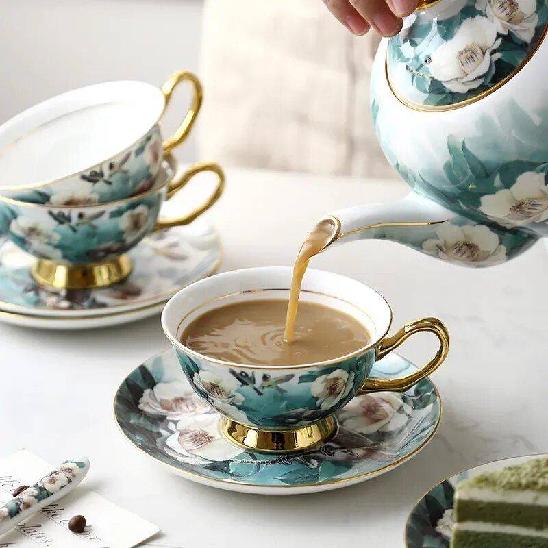 Elegant Bone China Coffee Cup Set with Sugar Jar and Saucer Kitchen  