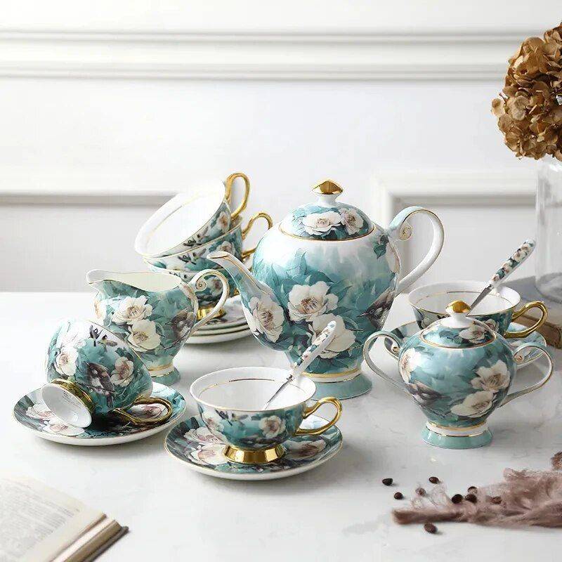 Elegant Bone China Coffee Cup Set with Sugar Jar and Saucer Kitchen  