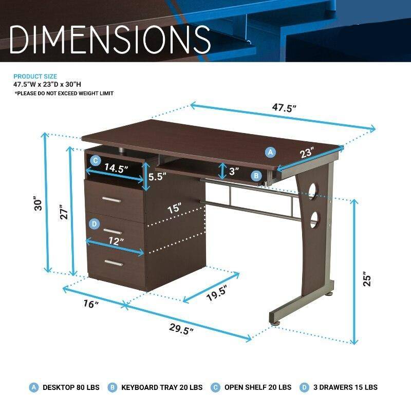 Elegant Chocolate Computer Desk with Ample Storage and Durable Design Furniture Office Furniture Color : Brown 