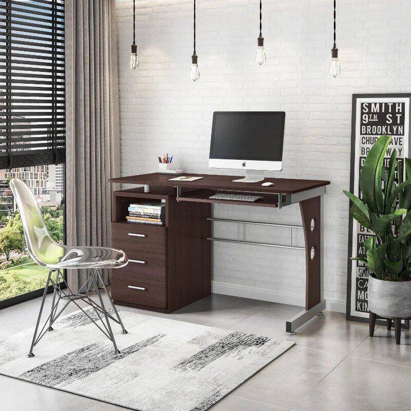 Elegant Chocolate Computer Desk with Ample Storage and Durable Design Furniture Office Furniture Color : Brown 