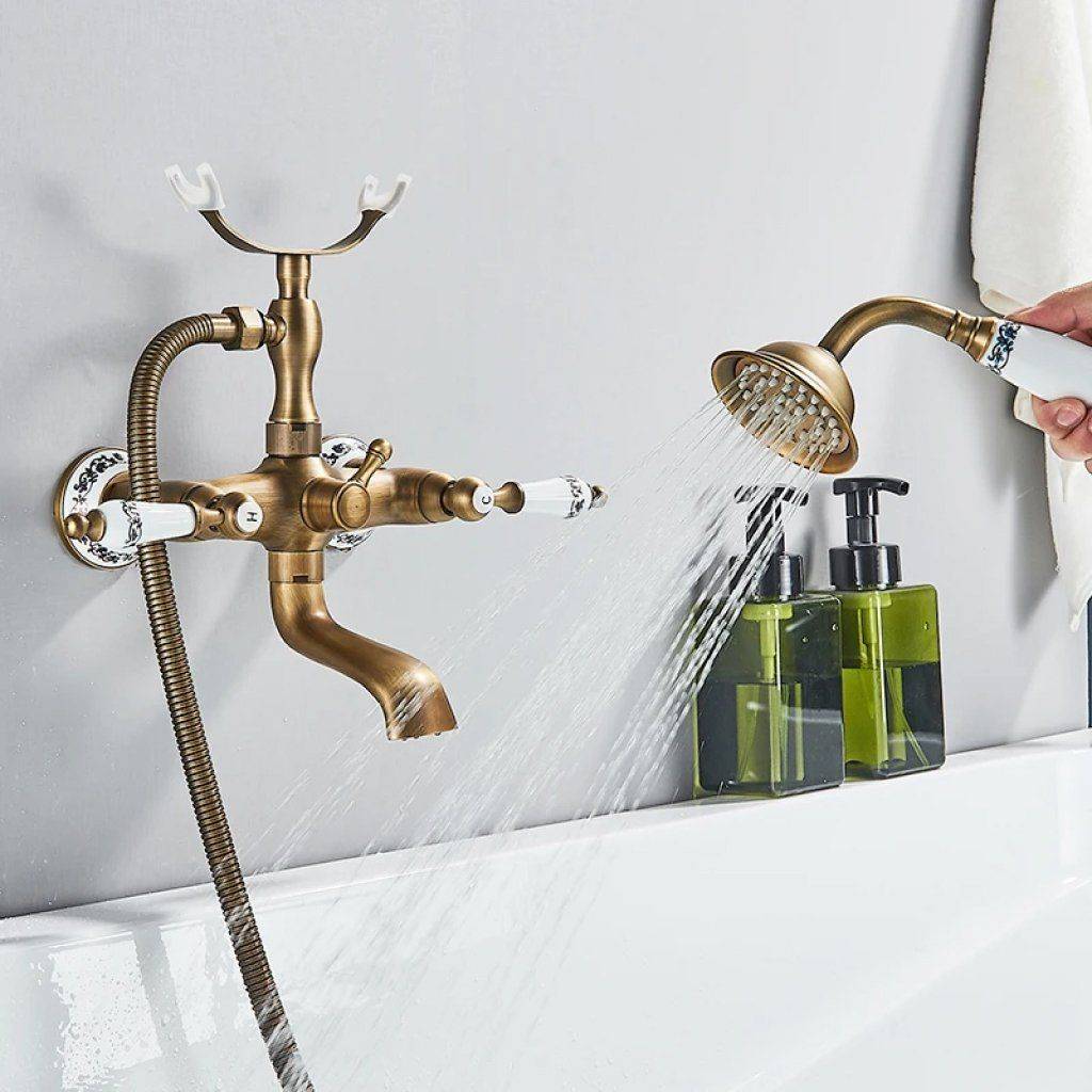Elegant Dual-Handle Floor-Mount Bathtub Faucet with Handheld Shower Bathroom Shower Systems & Faucets Style : Brushed Nickel A|Brushed Nickel B|Black Bronze A|Antique Brass A|Black Bronze B|Antique Brass B|Antique Brass C|Antique Brass D Elegant Dual-Handle Floor-Mount Bathtub Faucet with Handheld Shower Bathroom Shower Systems & Faucets Style : Brushed Nickel A|Brushed Nickel B|Black Bronze A|Antique Brass A|Black Bronze B|Antique Brass B|Antique Brass C|Antique Brass D