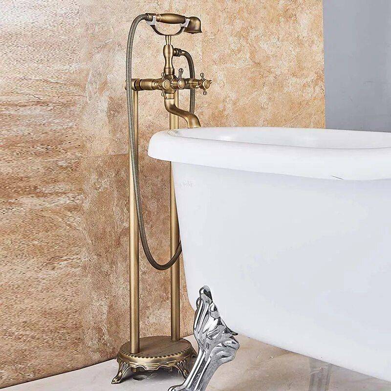Elegant Dual-Handle Floor-Mount Bathtub Faucet with Handheld Shower Bathroom Shower Systems & Faucets Style : Brushed Nickel A|Brushed Nickel B|Black Bronze A|Antique Brass A|Black Bronze B|Antique Brass B|Antique Brass C|Antique Brass D Elegant Dual-Handle Floor-Mount Bathtub Faucet with Handheld Shower Bathroom Shower Systems & Faucets Style : Brushed Nickel A|Brushed Nickel B|Black Bronze A|Antique Brass A|Black Bronze B|Antique Brass B|Antique Brass C|Antique Brass D