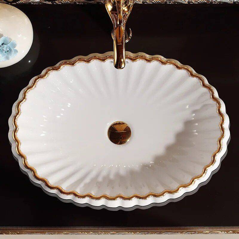 Elegant European-Style Oval Ceramic Bathroom Basin Bathroom Sinks Elegant European-Style Oval Ceramic Bathroom Basin Bathroom Sinks